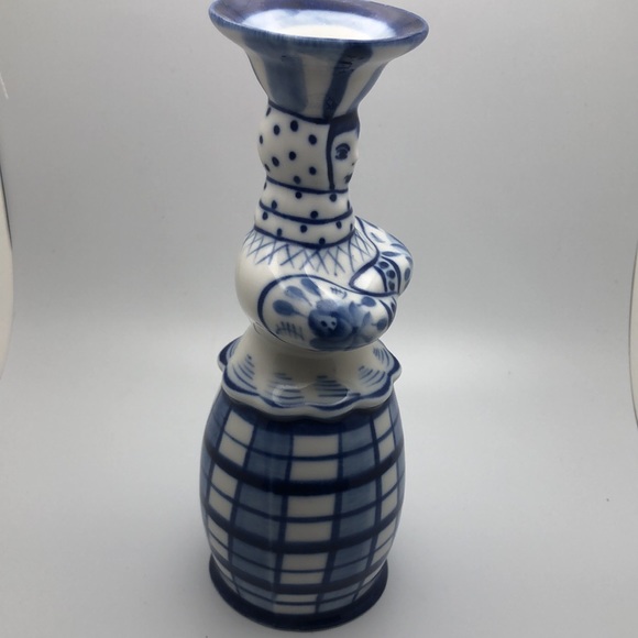 VTG Russian Gzhel CandleStick Holder Blue White Porcelain Collectible - Picture 4 of 10